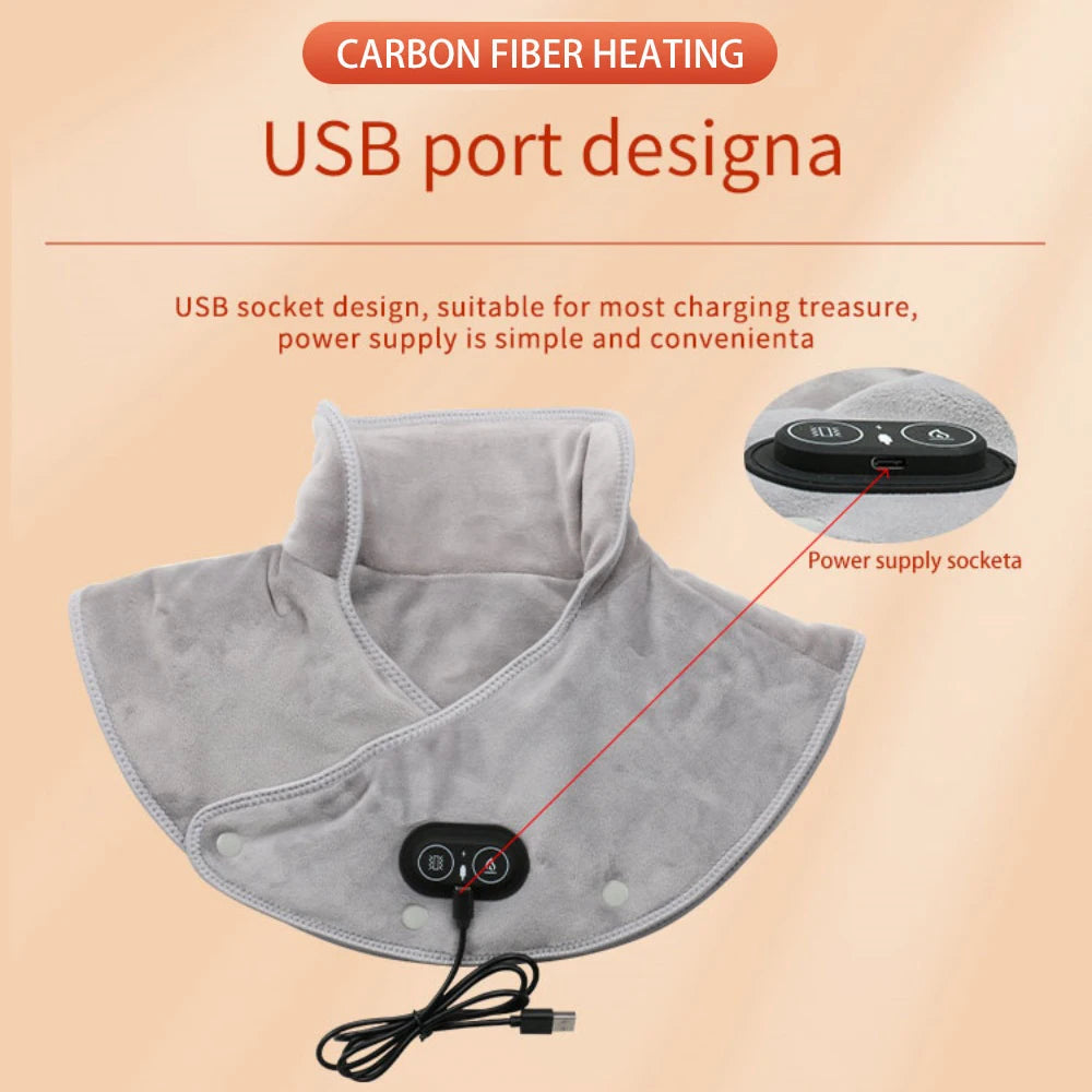 Electric Heating Shoulder Neck Pad Massager, Three Gear Hot Compress Cervical Shawl Warmer USB