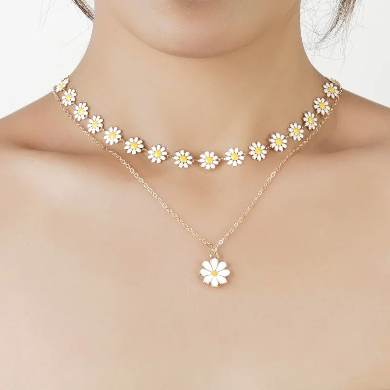 Double Layer Daisy Flower Chain Necklace