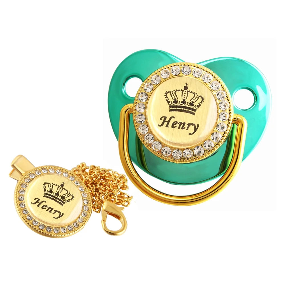 Personalized Crown Name Baby Pacifier With Chain Clip