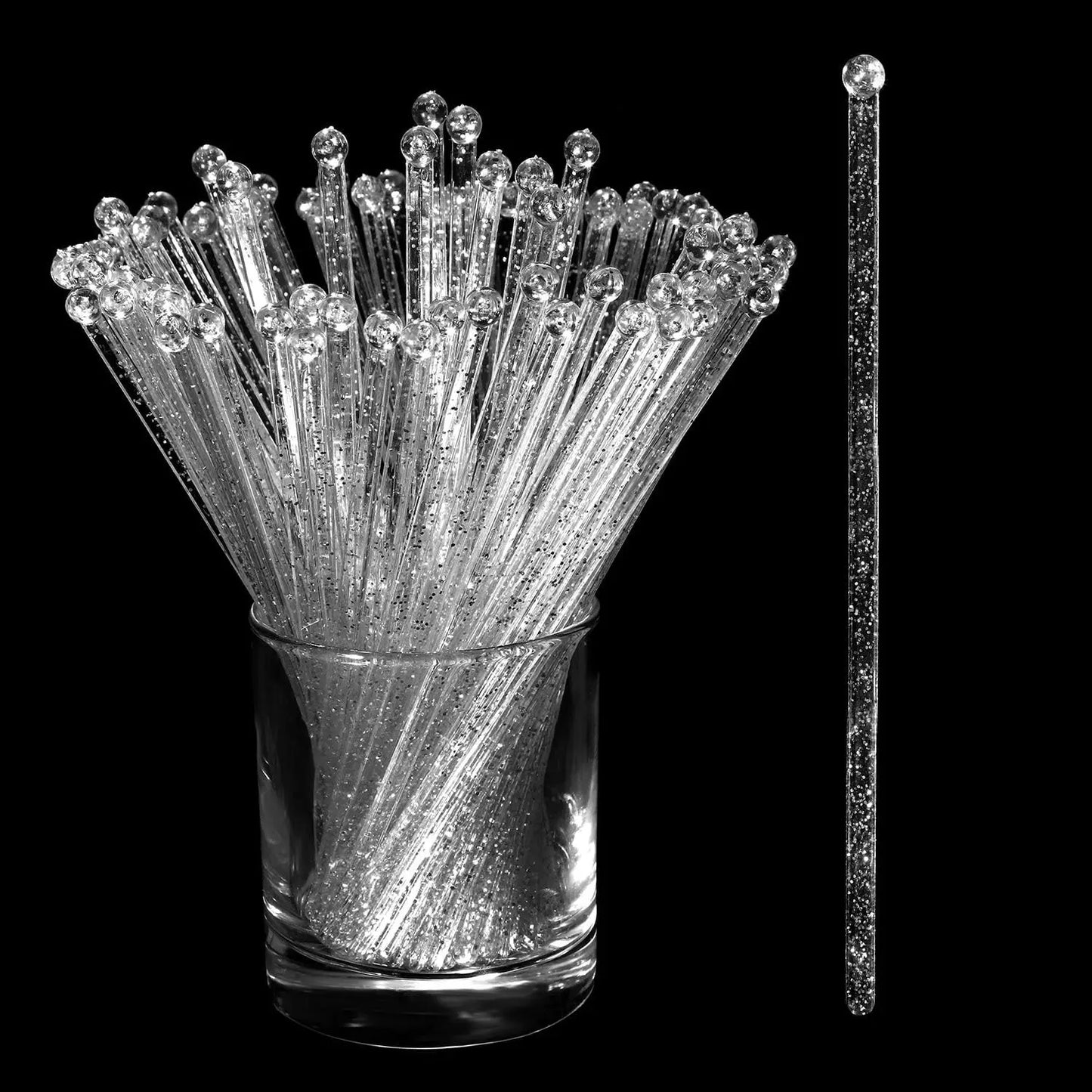 50 Counts Gold Glitter Plastic Swizzle Sticks, Crystal Cake Pops, Cocktail Coffee Drink Stirrers, 7.24 Inch