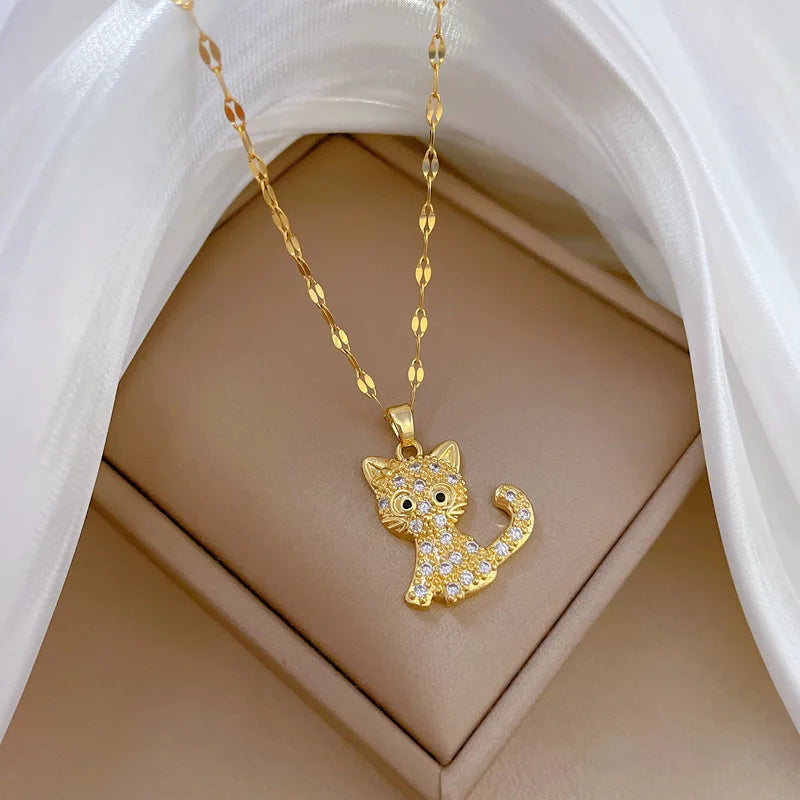 Creative Cute Cartoon Cat Stainless Steel Chain necklace