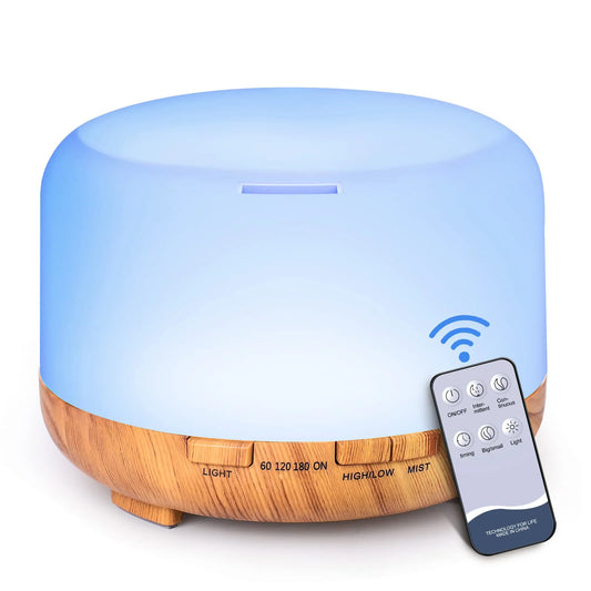 500ML Aroma Diffuser (Oils Optional), 5V 2A Essential Oil Aromatherapy Diffuser Humidifier with Remote Control