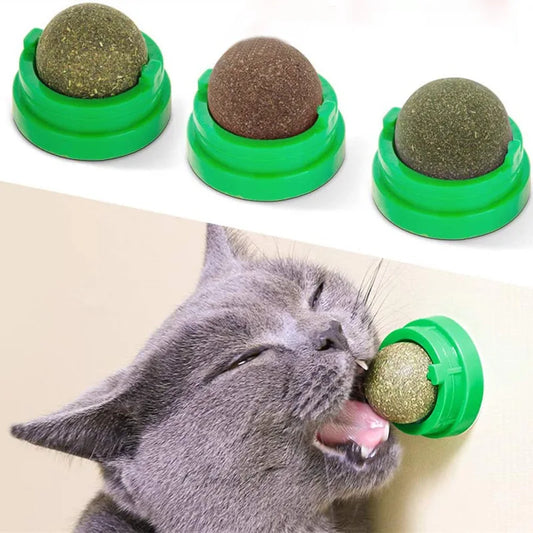 Natural Catnip Cat Wall Stick-on Ball Toy Treats Healthy Natural Removes Balls to Promote Digestion Cat Grass Snack