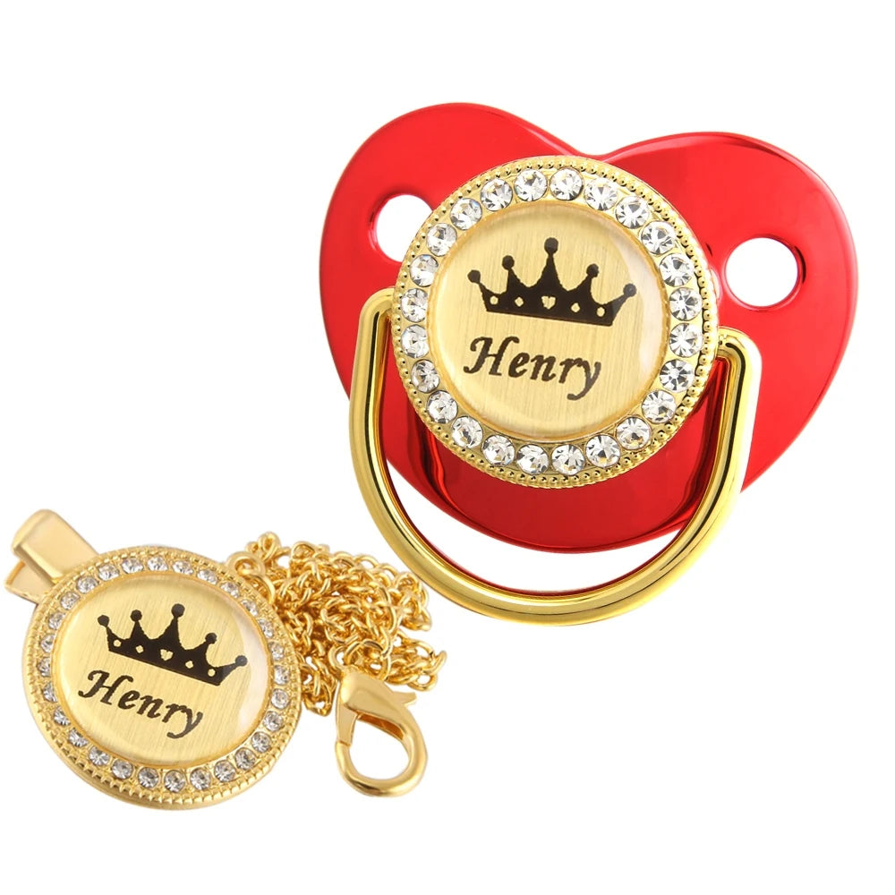 Personalized Crown Name Baby Pacifier With Chain Clip