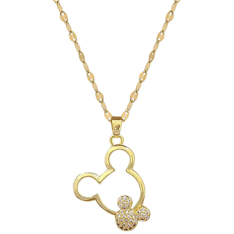 Mickey Mouse Stainless Steel Chain Zircon Pendant Necklace