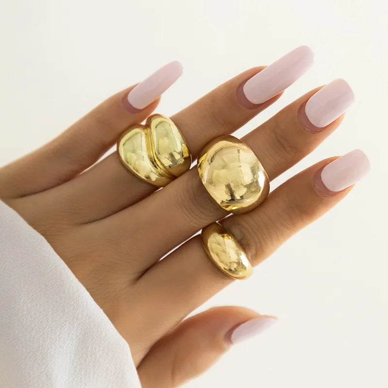 6Pcs/Set Gold Color Geometric Open Rings