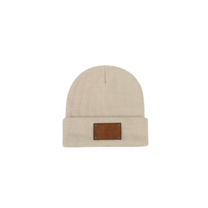 Customized Name Baby Beanie Hat Personalized Leather Beanie