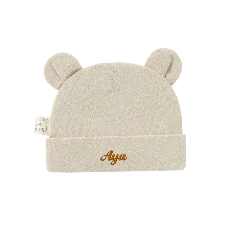 Personalized Baby Name Newborn Cotton Beanie with Ears for Boys or Girls 0-6M