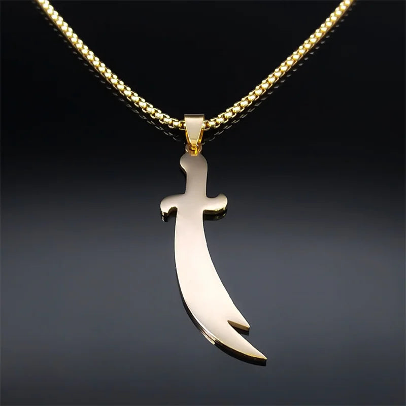 Arabic Ali Sword Knife Chain Necklaces Stainless Steel Gold Color