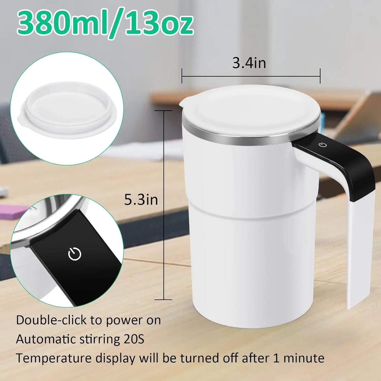 USB Rechargeable Smart Thermal Mug with Automatic Self Stirring Magnetic Mug Self Mixing Coffee Mug Food Safe LCD Screen