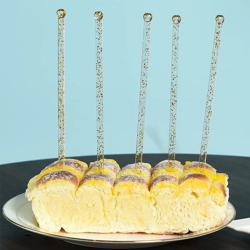 50 Counts Gold Glitter Plastic Swizzle Sticks, Crystal Cake Pops, Cocktail Coffee Drink Stirrers, 7.24 Inch