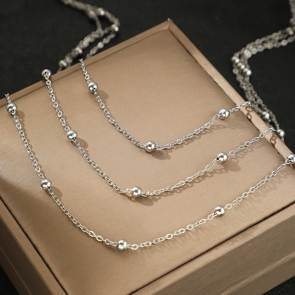 High-end Atmosphere Delicate Beads Multi-Layers Chain Bone Necklace