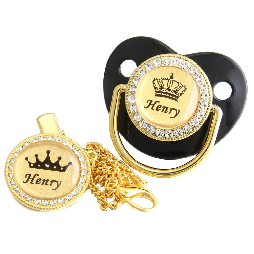 Personalized Crown Name Baby Pacifier With Chain Clip