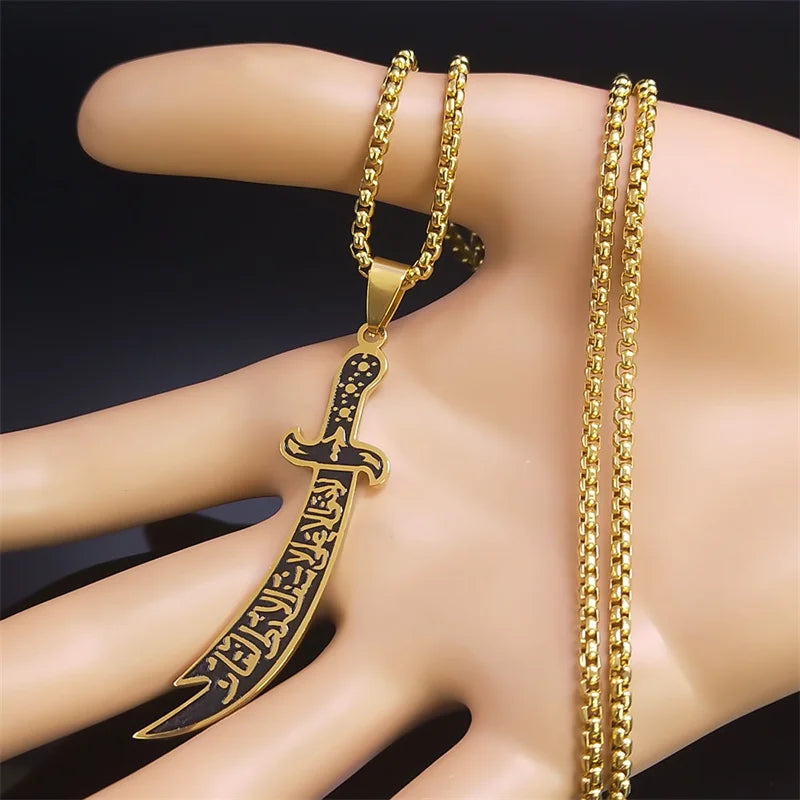 Arabic Ali Sword Knife Chain Necklaces Stainless Steel Gold Color