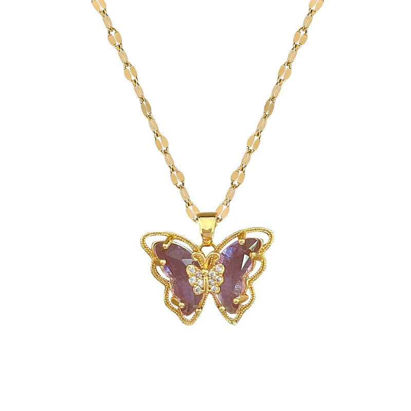 Gorgeous and Stylish Hollow Butterfly Necklace with Crystal Drop