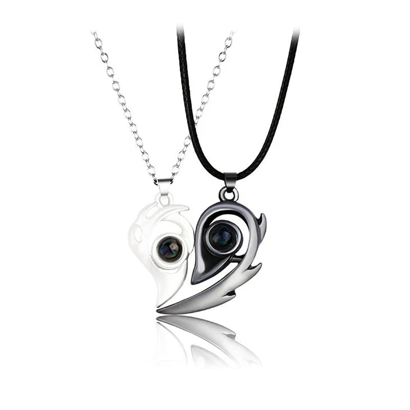 Quality Couple Pendant Necklace Electrocardiogram, Magnetic Heart