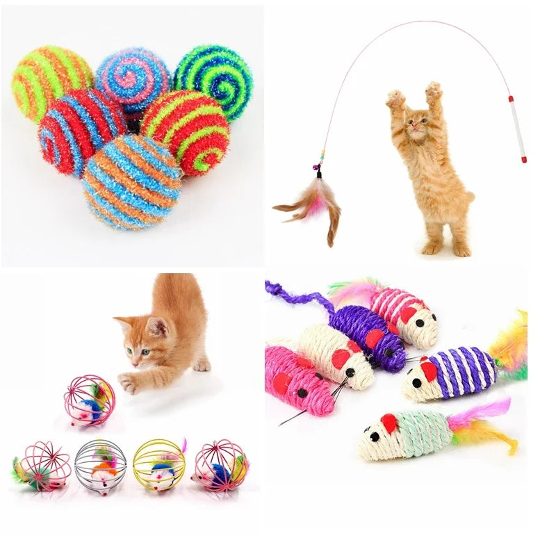 1pc Cat Toy Stick Feather Wand with Bell Mouse Cage Toys Random Color