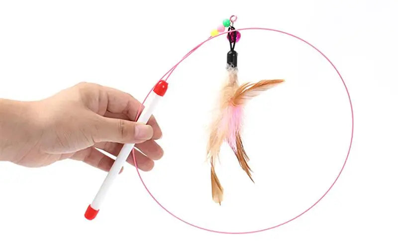 1pc Cat Toy Stick Feather Wand with Bell Mouse Cage Toys Random Color