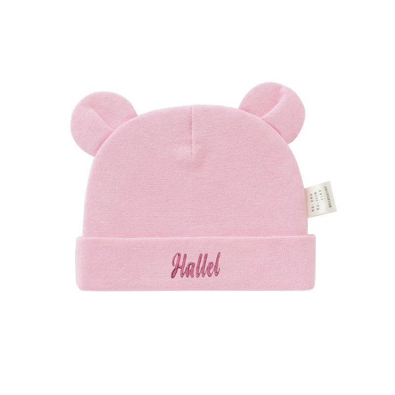 Personalized Baby Name Newborn Cotton Beanie with Ears for Boys or Girls 0-6M