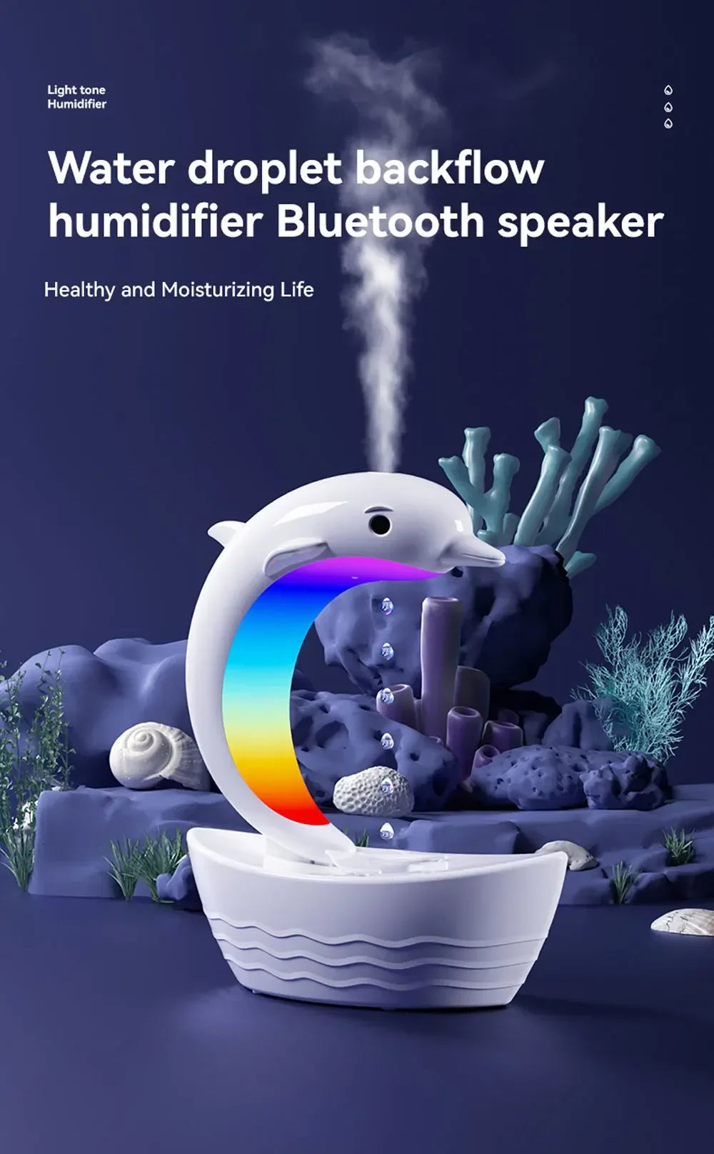 Desktop Dolphin Speaker Ambient Light Bass Bluetooth Speaker Home Anti-Gravity Humidifier