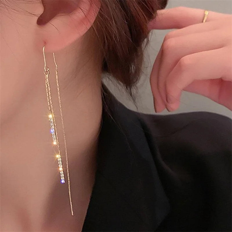 Long Crystal Tassel Zircon Rotating Twisted Women's Earrings