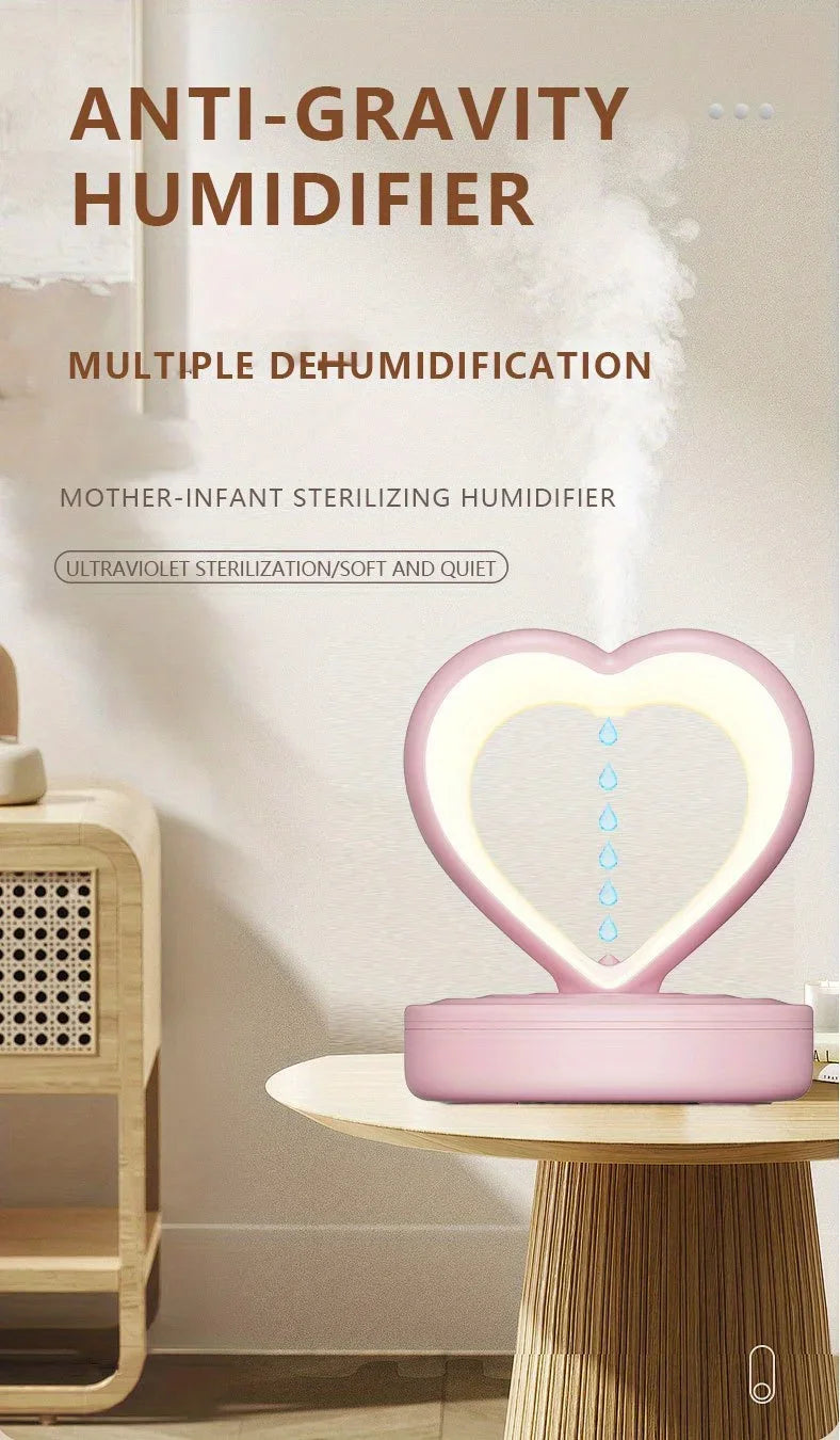 Creative Heart Shaped Anti-Gravity Humidifier LED Water Drop Air Humidifier