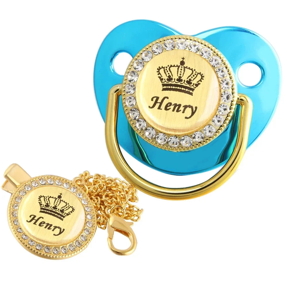 Personalized Crown Name Baby Pacifier With Chain Clip