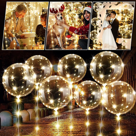 10Pcs LED Light Up Bobo Balloons Transparent Balloons with 3M String Lights