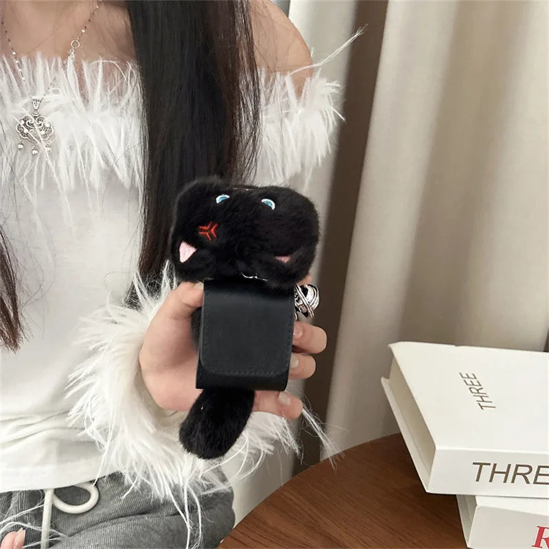 Black Cat Backpack Plush Case for AirPods