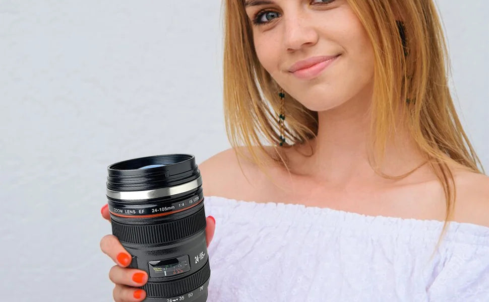 Coffee Cup Thermal Mug Camera Lens Coffee or Water Bottle Tumbler With Lids