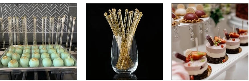 50 Counts Gold Glitter Plastic Swizzle Sticks, Crystal Cake Pops, Cocktail Coffee Drink Stirrers, 7.24 Inch