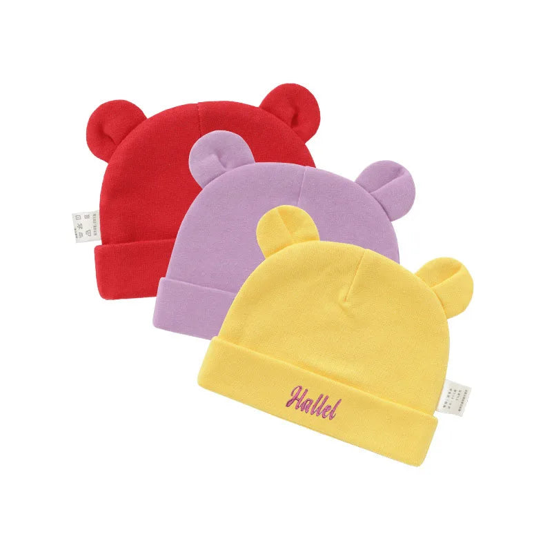 Personalized Baby Name Newborn Cotton Beanie with Ears for Boys or Girls 0-6M