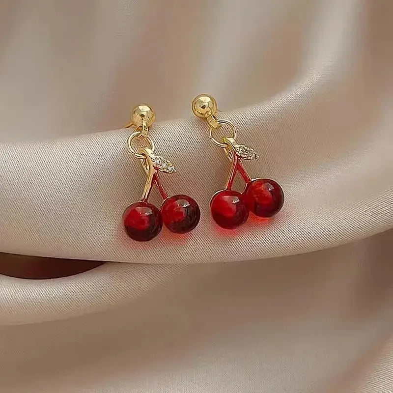 Small Fresh Sweet Red Cherry Earrings Cherries Pendant Earrings