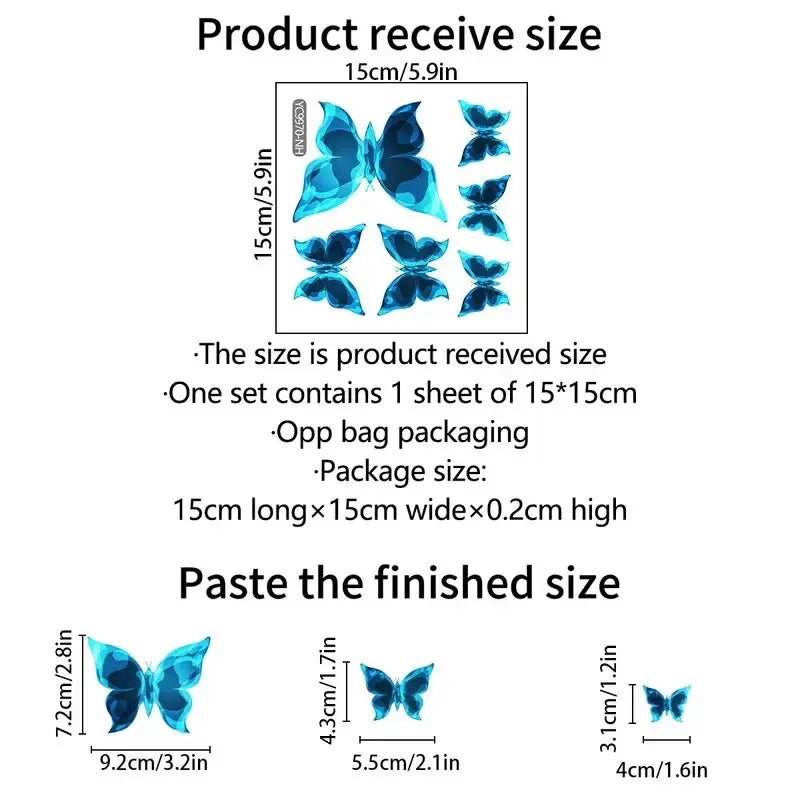 6PC Blue Luminous Small Butterfly Switch Stickers