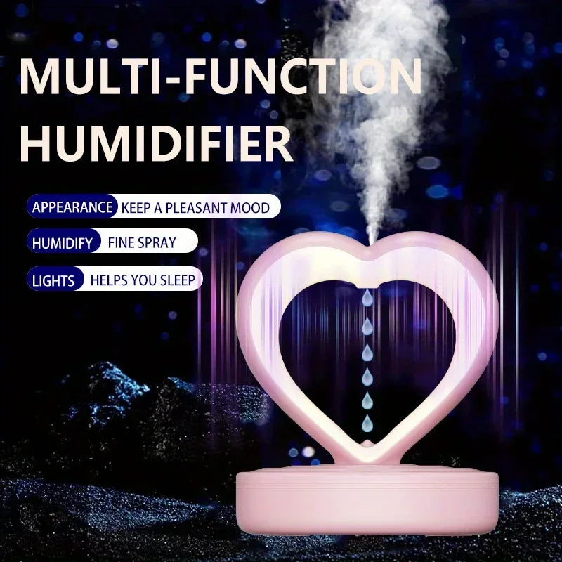 Creative Heart Shaped Anti-Gravity Humidifier LED Water Drop Air Humidifier