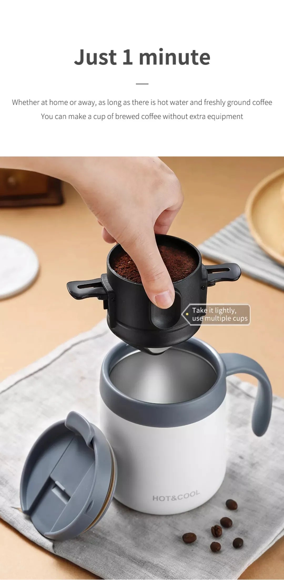 Stainless Steel Portable Coffee Filter Drip, Coffee or Tea Holder Reusable Mug