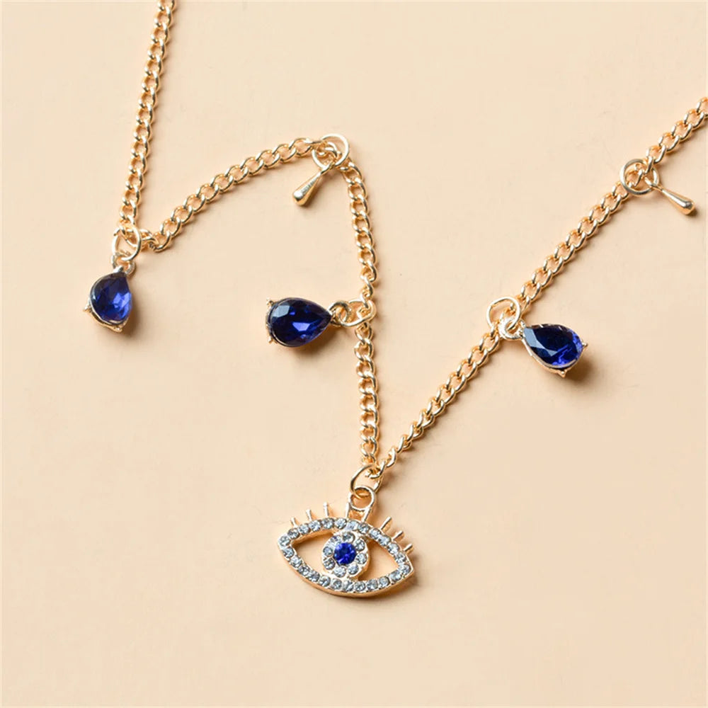 Crystal Blue Turkish Evil Eyes Necklace