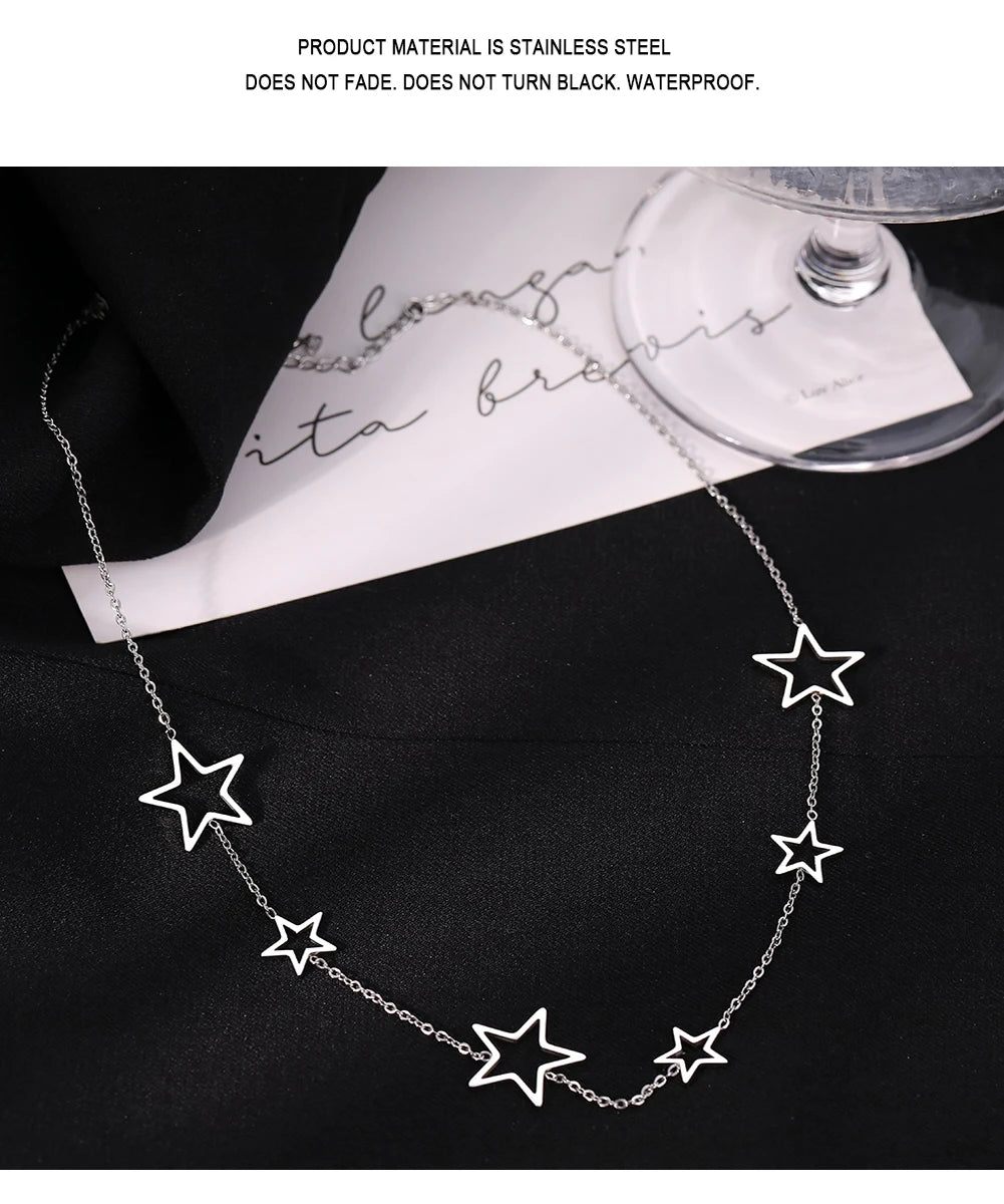 Short Star Necklace Eye Catching Designer Brand Name Necklace High Quality Silver Metal Star Shape Short Necklaces for Women