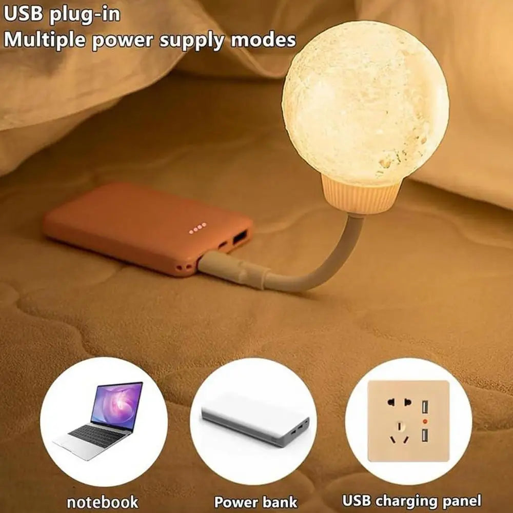 Small Desk Lamp Voice Activated Moon Table LED Lamp With Timer and 3 Lighting Adjustable USB-Powered