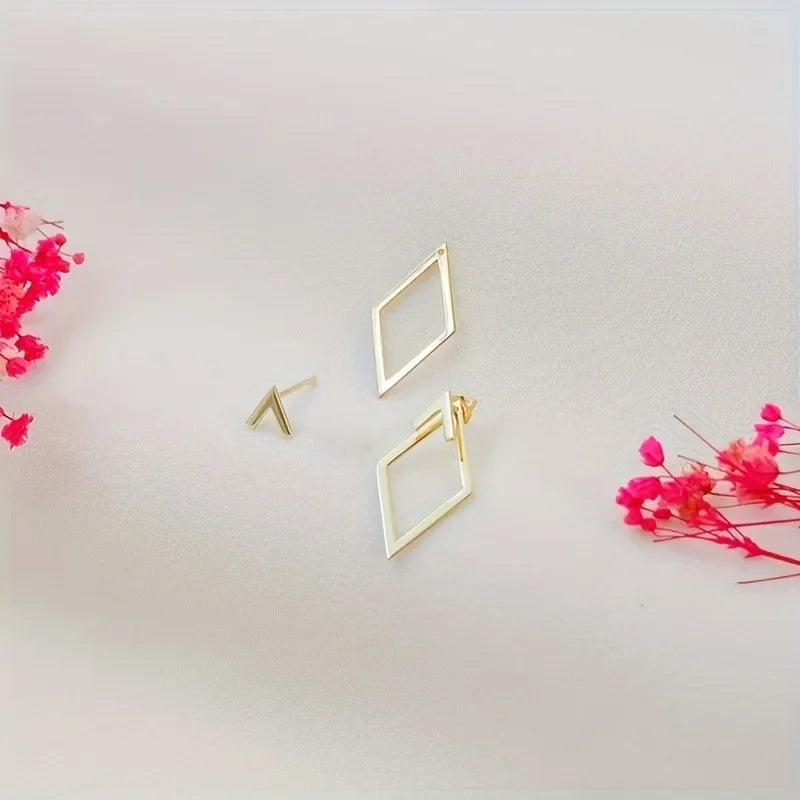 Retro Minimalist Geometric Square Detachable Triangles Stud Earrings