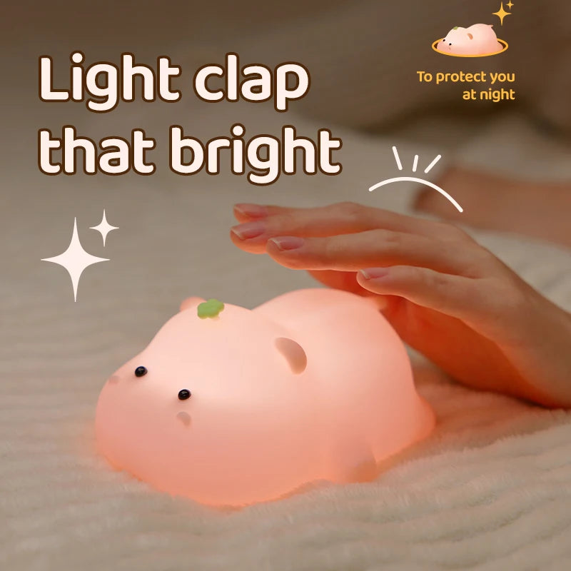 Cute Rabbit Rechargeable Silicone Night Lamp Touch Sensor Big Face Rabbit Light Timing USB Light for Kids Gift Party Decor