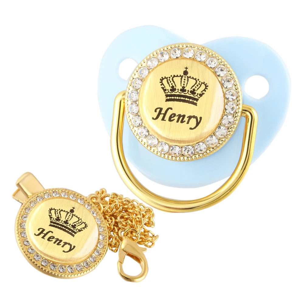 Personalized Crown Name Baby Pacifier With Chain Clip