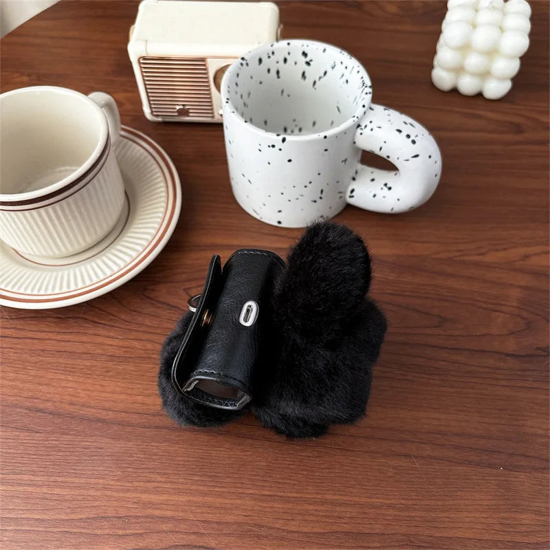 Black Cat Backpack Plush Case for AirPods