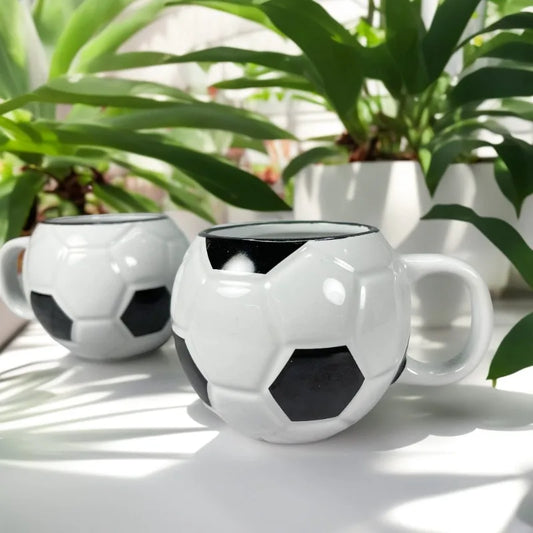 1pc Football Shape Ceramic Coffee Mug with Handle Heat-resistant Soccer Ball Cup