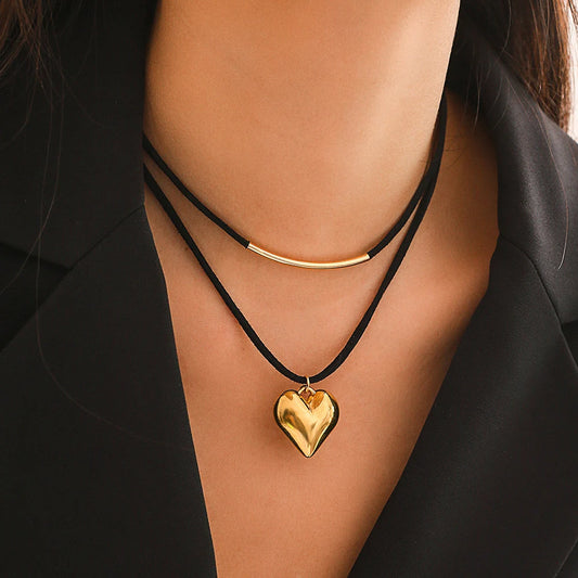 Unique Big Heart Pendant Necklace Golden