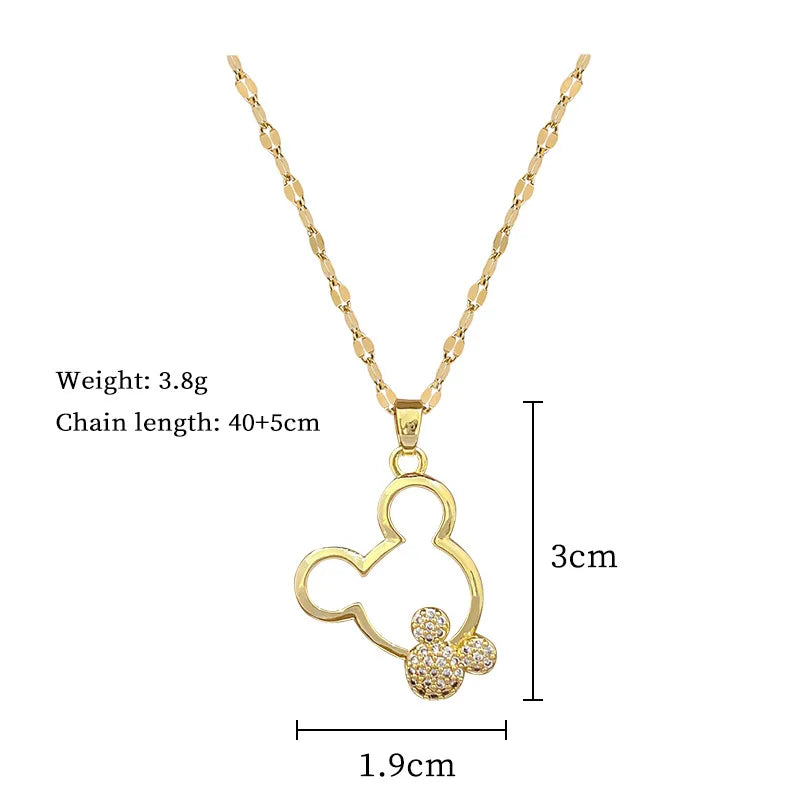 Mickey Mouse Stainless Steel Chain Zircon Pendant Necklace