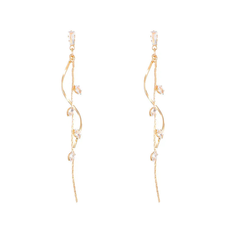 Long Crystal Tassel Zircon Rotating Twisted Women's Earrings