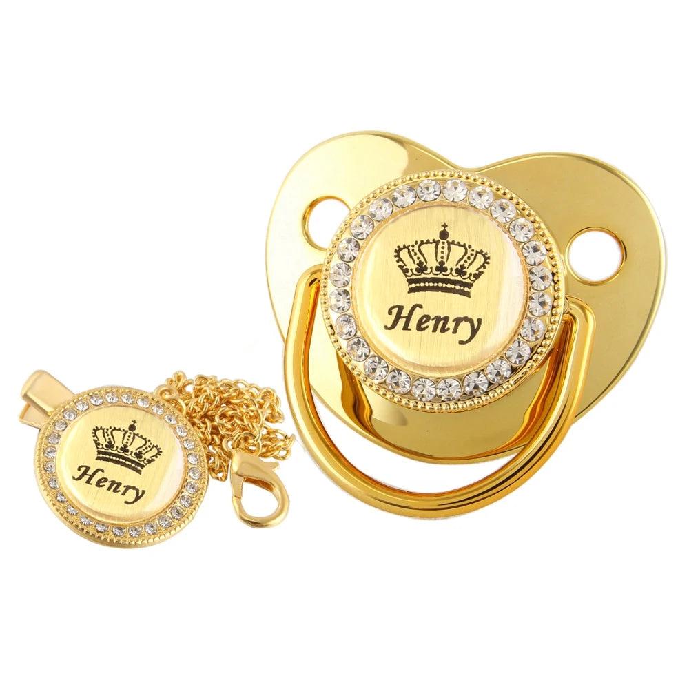 Personalized Crown Name Baby Pacifier With Chain Clip