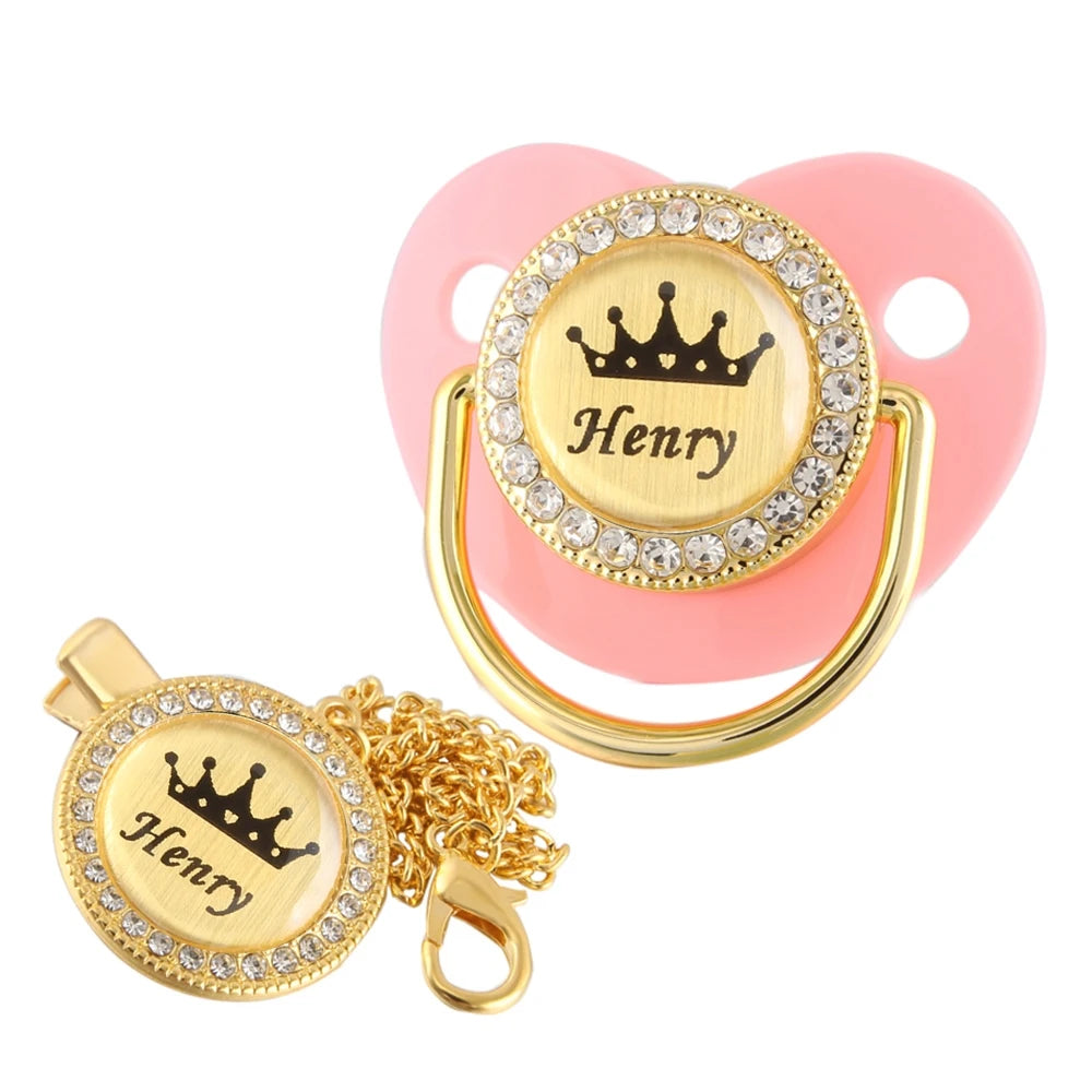 Personalized Crown Name Baby Pacifier With Chain Clip