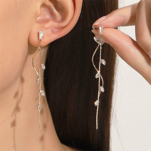 Long Crystal Tassel Zircon Rotating Twisted Women's Earrings